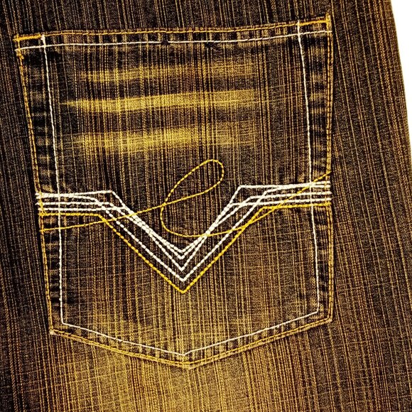 FIVE ELEMENTZ JEANS  34 x 30  Baggy  Blue/Gold Denim  Skater  Pkt Stitch Y2K EUC - Picture 5 of 12